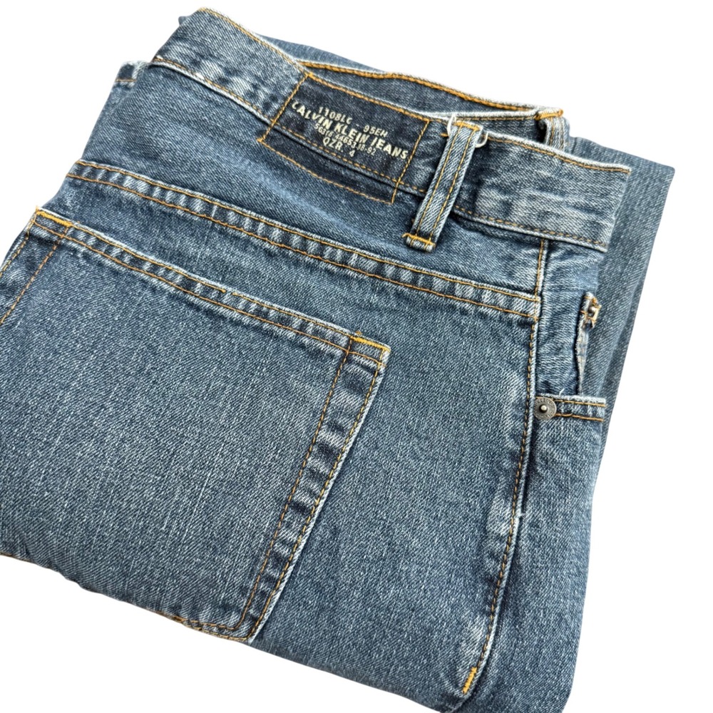 Calvin Klein Jeans Mens Blue Denim Straight Leg Jeans Size 34x32 Distressed Hem - Picture 1 of 10